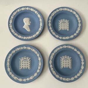 Wedgwood Jasper Blue Trinket Plates- Set of 4, Pin Ring Dishes- 1 JFK & 3 London
